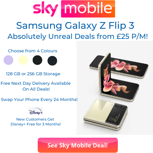 Samsung Galaxy Z Flip 3 from £25 per month and is available in four colours including Phantom Black, Green, Cream, and Lavender. Choose from either 128 GB storage or 256 GB for all of your photos and videos. 