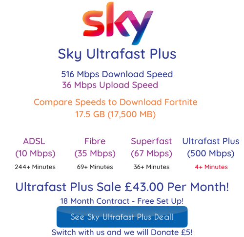 Sky Ultrafast Plus offers 500 Mbps download speeds and 60 Mbps upload speeds with 400 Mbps minimum guaranteed speeds. Click deal image to get deal and see official offer on Sky official website. You are absolutely incredible and hugely appreciated as we would not be successful without you!