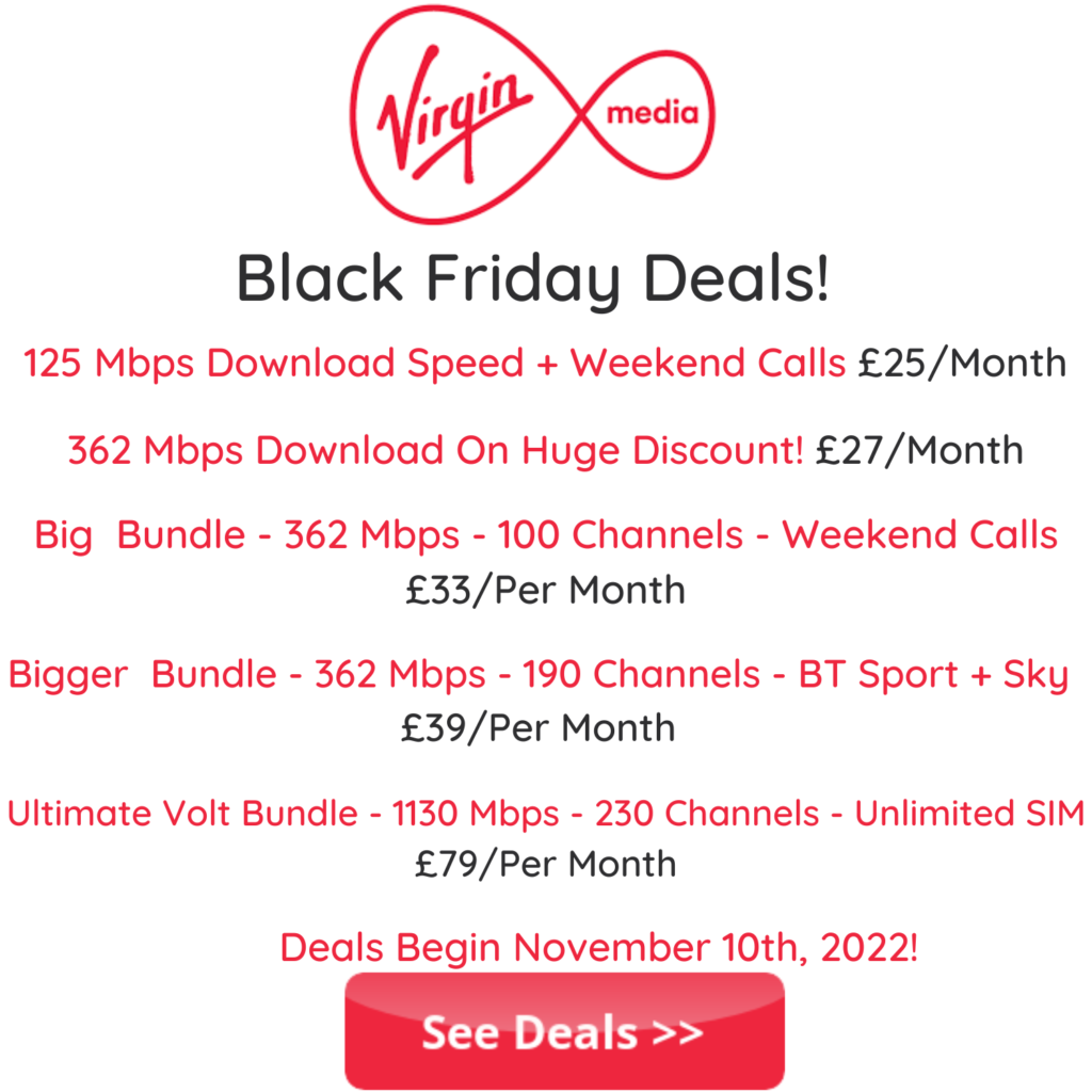 Black Friday Sales for Virgin Media 😄 London Broadband & TV Deals UK
